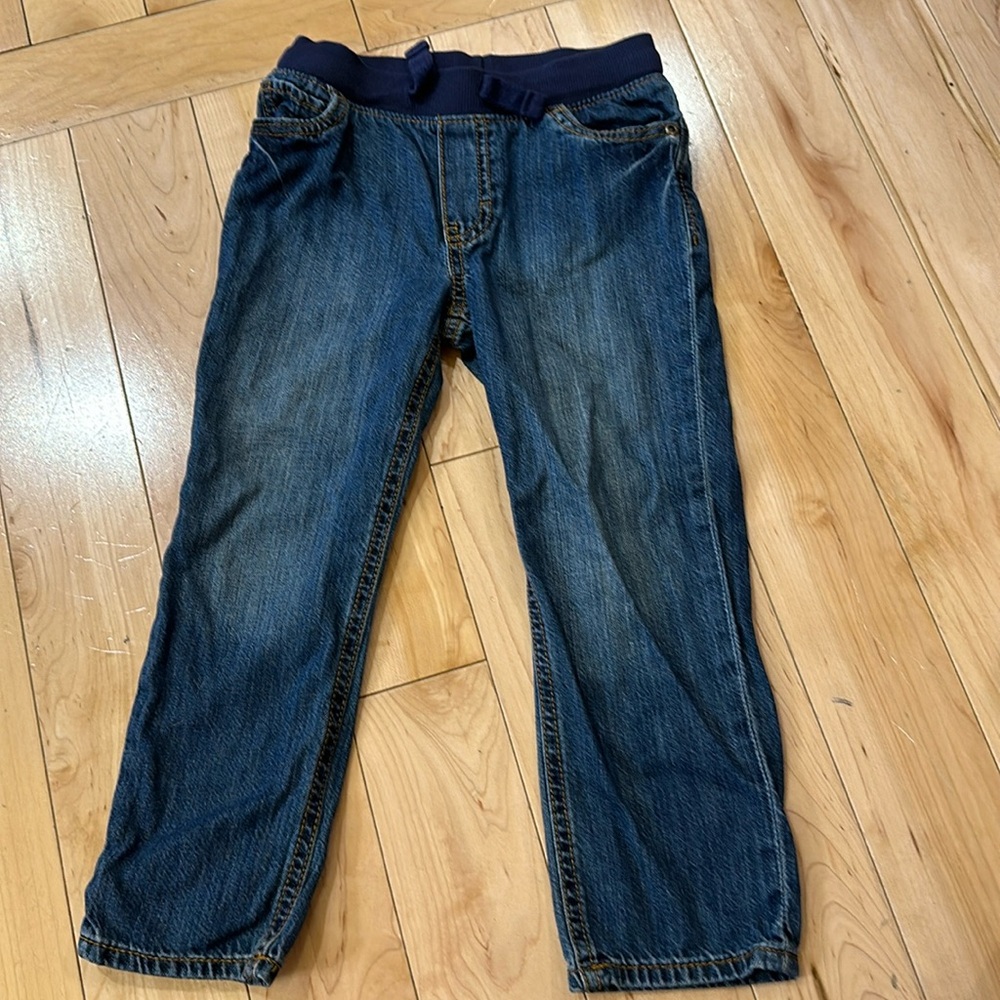 Carter’s cotton denim looking pants with elastic waste and and draw string.